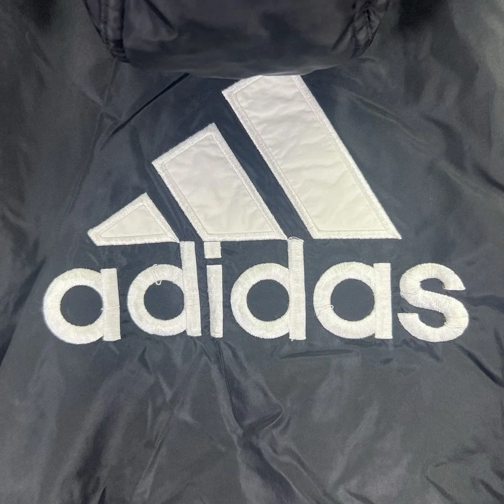 Vintage Adidas Jacket Mens Large Black Zip Hooded Reversible Fleece Windbreaker
